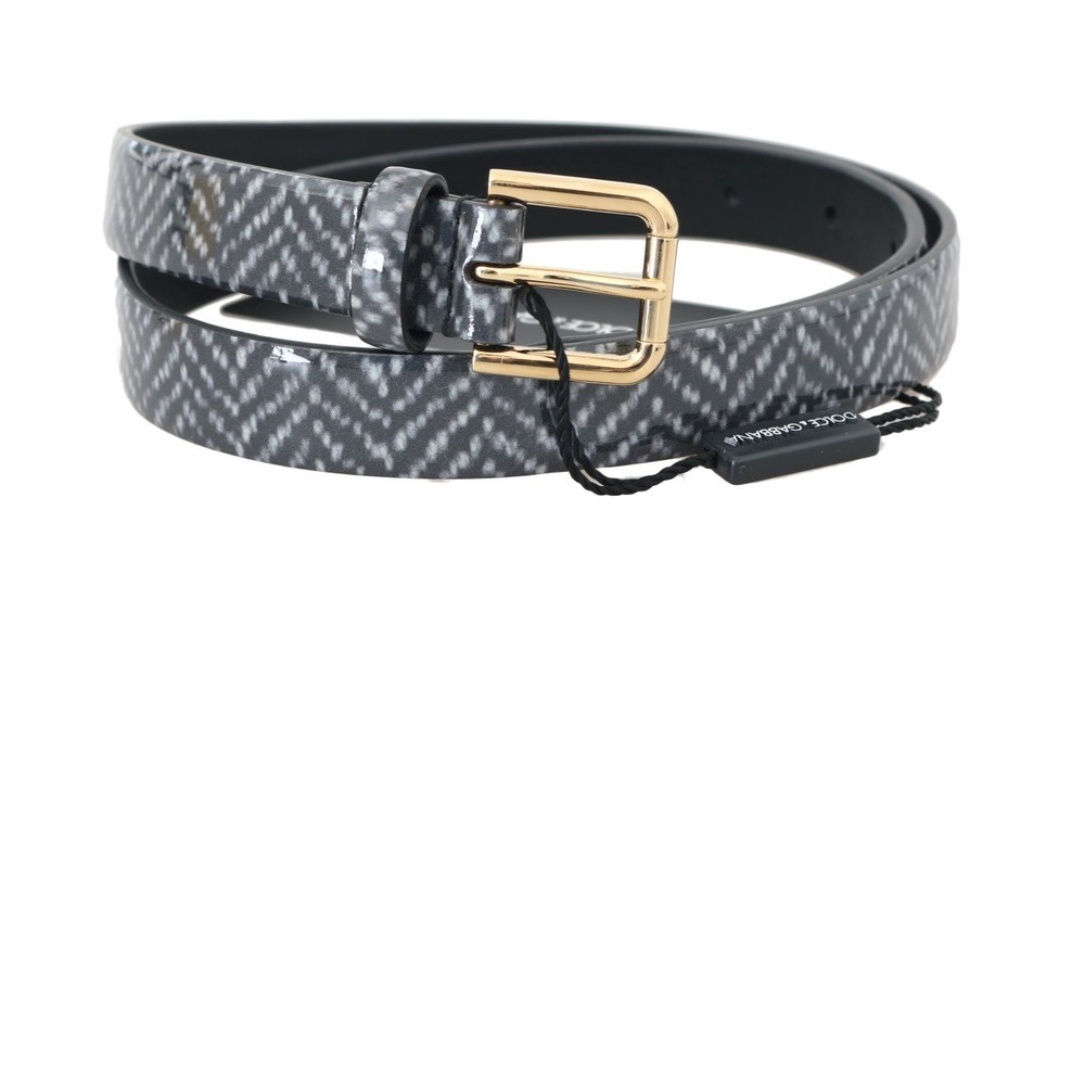 Dolce & Gabbana Black White Chevron Pattern Leather Belt - Picture 2 of 6